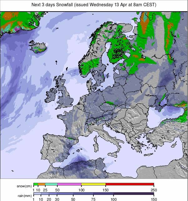 Precipitation maps Europe #weather. Rainfall Europe next 3 days.