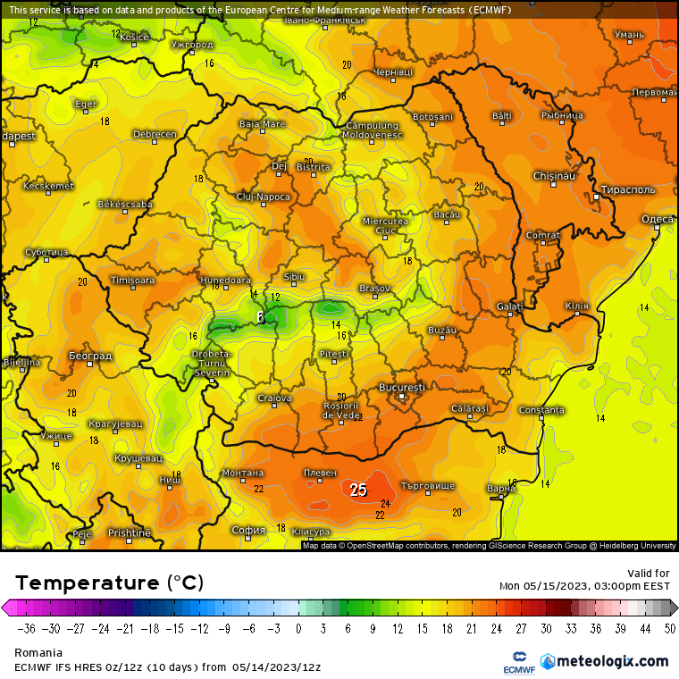 Temperaturi-astazi-12 Prognoza meteo Romania 15 Mai 2023 (Romania weather forecast)