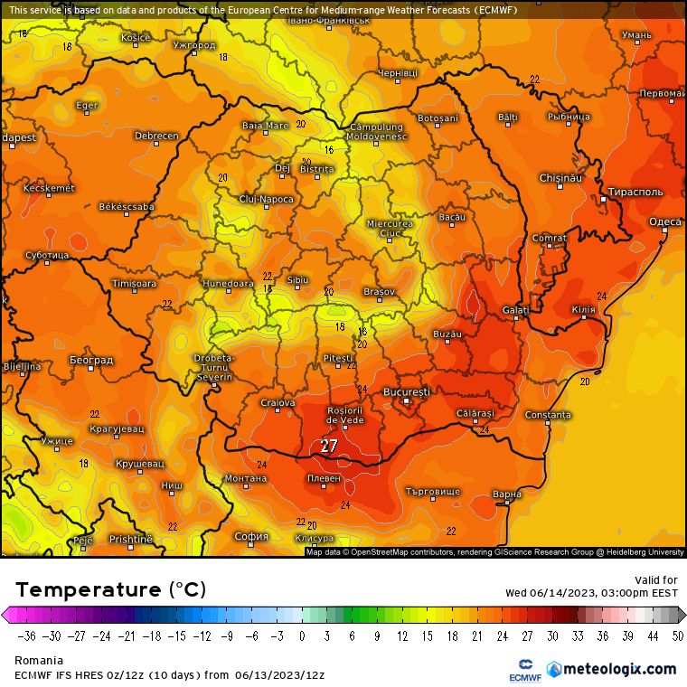 Temperaturi-astazi-11 Prognoza meteo Romania 14 Iunie 2023 (Romania weather forecast)