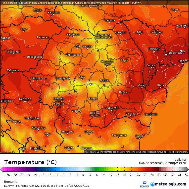 Temperaturi-astazi-21 Prognoza meteo Romania 26 Iunie 2023 (Romania weather forecast)