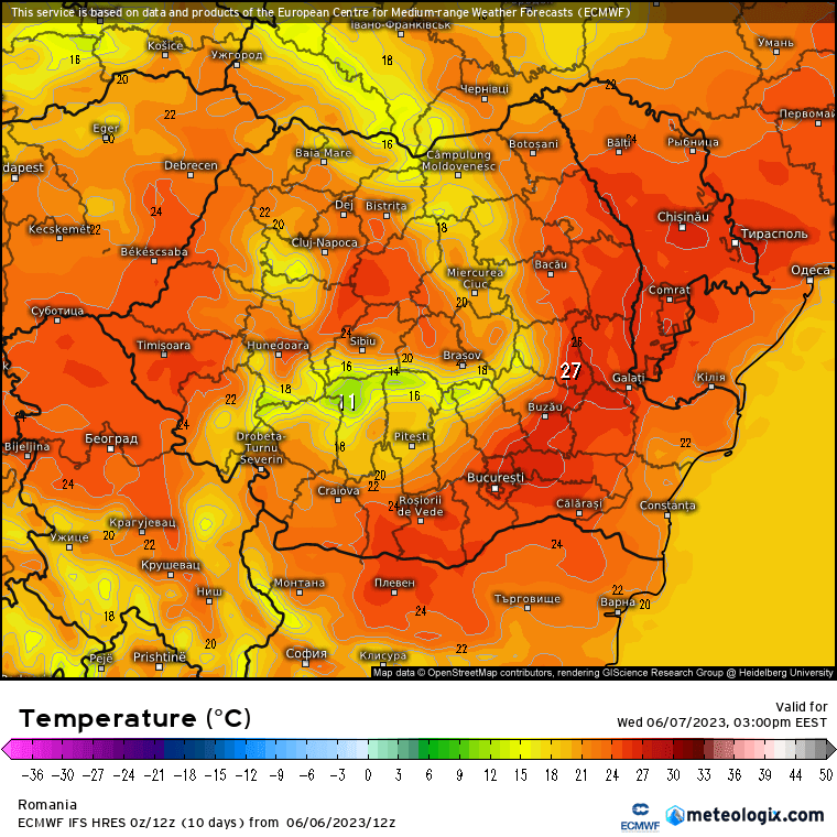 Temperaturi-astazi-5 Prognoza meteo Romania 7 Iunie 2023 (Romania weather forecast)