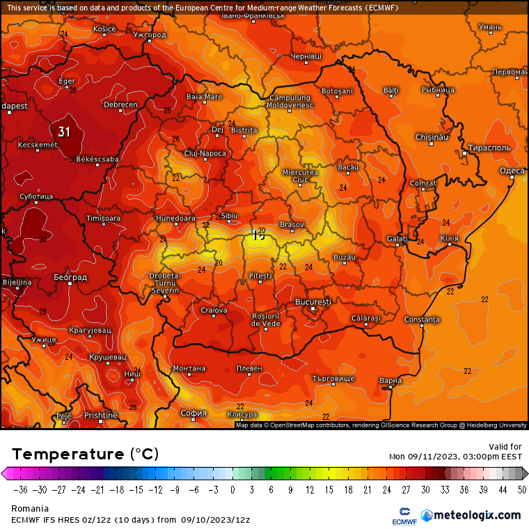 Temperaturi-astazi-8 Prognoza meteo Romania 11 Septembrie 2023 (Romania weather forecast)