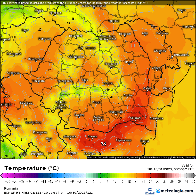 Temperaturi-astazi-25 Prognoza meteo Romania 31 Octombrie 2023 (Romania weather forecast)