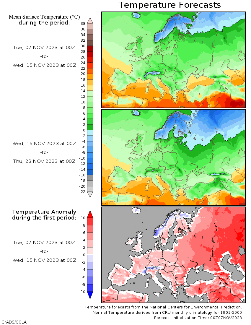 Forecast-5 Temperatures Europe at noontime (Temperaturile pranzului în Europa)