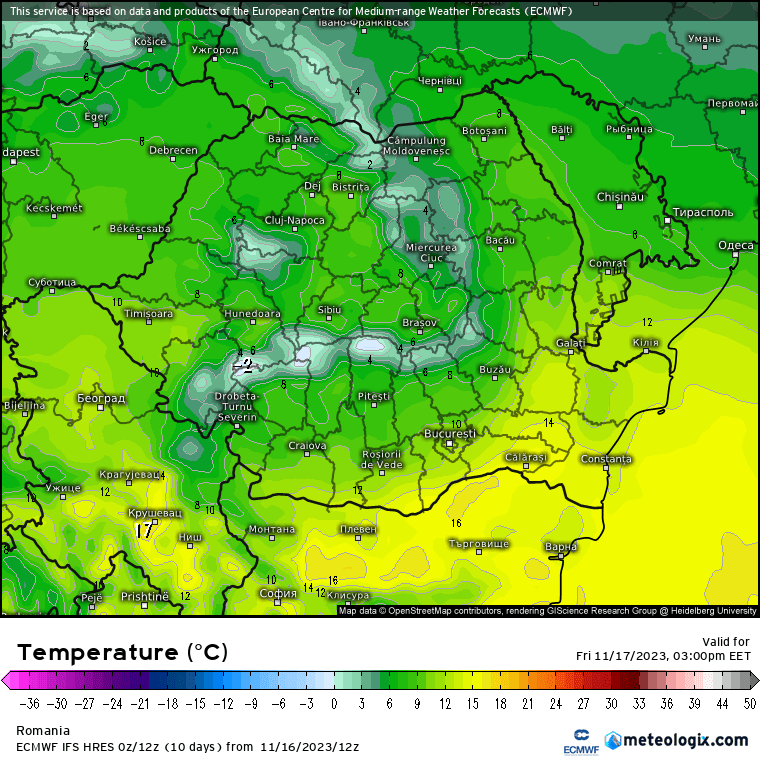 Temperaturi-astazi-14 Prognoza meteo Romania 17 Noiembrie 2023 (Romania weather forecast)