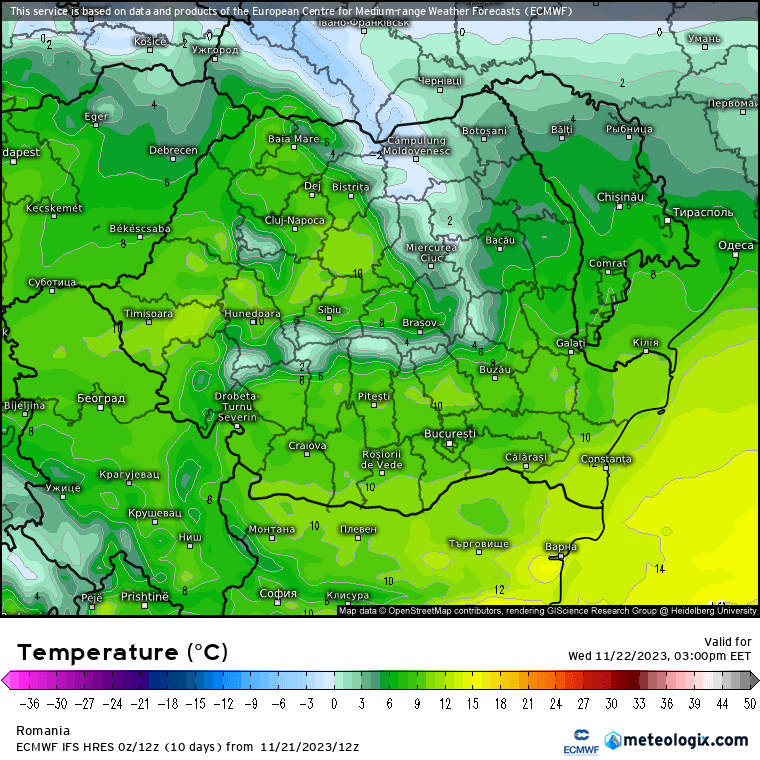 Temperaturi-astazi-18 Prognoza meteo Romania 22 Noiembrie 2023 (Romania weather forecast)