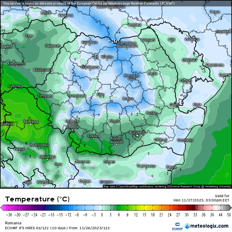 Temperaturi-astazi-21 Prognoza meteo Romania 27 Noiembrie 2023 (Romania weather forecast)