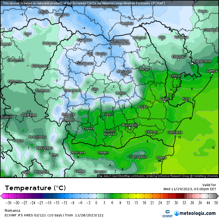 Temperaturi-astazi-23 Prognoza meteo Romania 29 Noiembrie 2023 (Romania weather forecast)