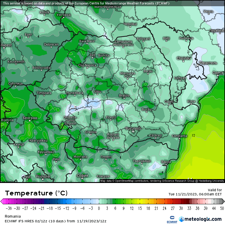 Temperaturi-maine-dimineata-15 Prognoza meteo Romania 20 Noiembrie 2023 (Romania weather forecast)