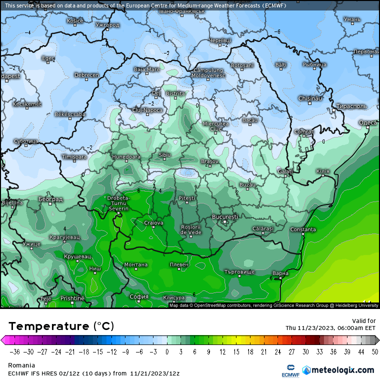 Temperaturi-maine-dimineata-17 Prognoza meteo Romania 22 Noiembrie 2023 (Romania weather forecast)