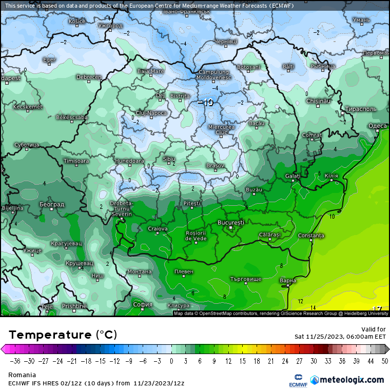 Temperaturi-maine-dimineata-19 Prognoza meteo Romania 24 Noiembrie 2023 (Romania weather forecast)