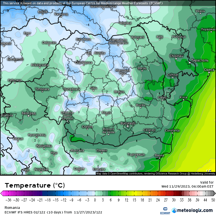 Temperaturi-maine-dimineata-22 Prognoza meteo Romania 28 Noiembrie 2023 (Romania weather forecast)