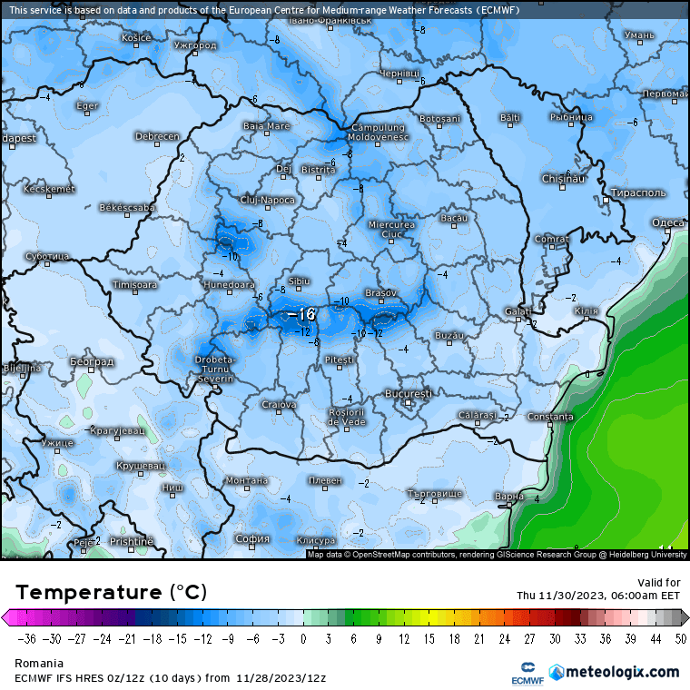 Temperaturi-maine-dimineata-23 Prognoza meteo Romania 29 Noiembrie 2023 (Romania weather forecast)