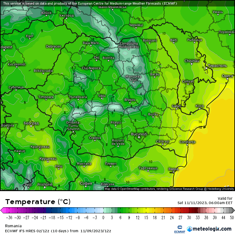 Temperaturi-maine-dimineata-7 Prognoza meteo Romania 10 Noiembrie 2023 (Romania weather forecast)