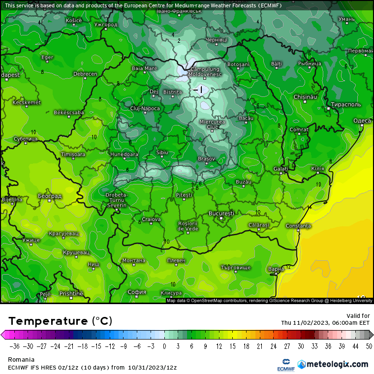 Temperaturi-maine-dimineata Prognoza meteo Romania 1 Noiembrie 2023 (Romania weather forecast)