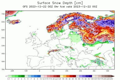 Today snow & ice depth North Hemisphere #Europe & #USA #snow (Stratul de zapadă masurat in Europa si US astazi)