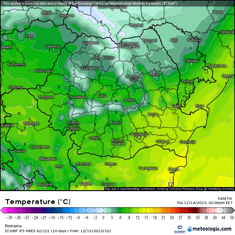 Temperaturi-astazi-11 Prognoza meteo Romania 14 Decembrie 2023 (Romania weather forecast)