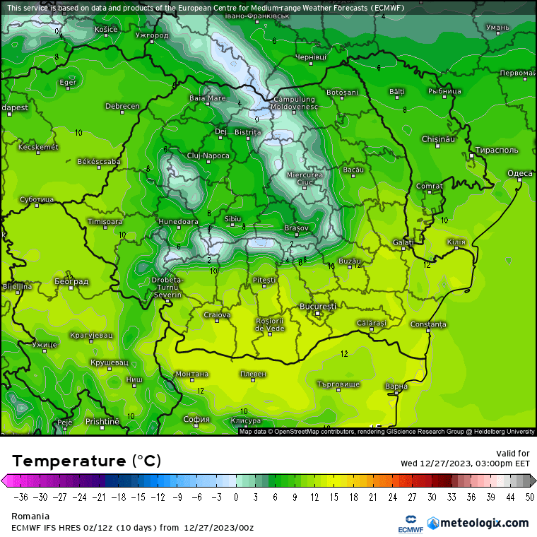 Temperaturi-astazi-22 Prognoza meteo Romania 27 Decembrie 2023 (Romania weather forecast)