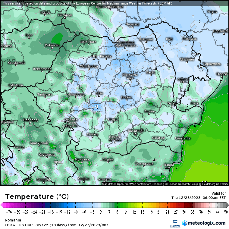 Temperaturi-maine-dimineata-22 Prognoza meteo Romania 27 Decembrie 2023 (Romania weather forecast)