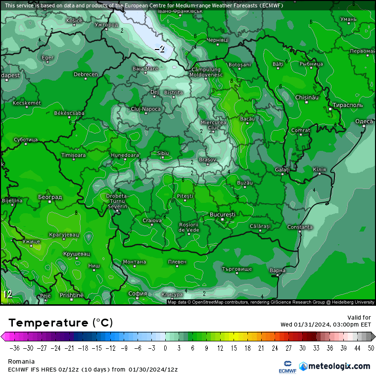 Temperaturi-astazi-23 Prognoza meteo Romania 31 Ianuarie 2024 (Romania weather forecast)