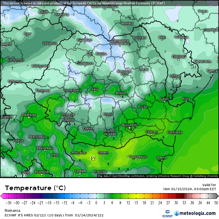 Temperaturi-astazi-9 Prognoza meteo Romania 15 Ianuarie 2024 (Romania weather forecast)