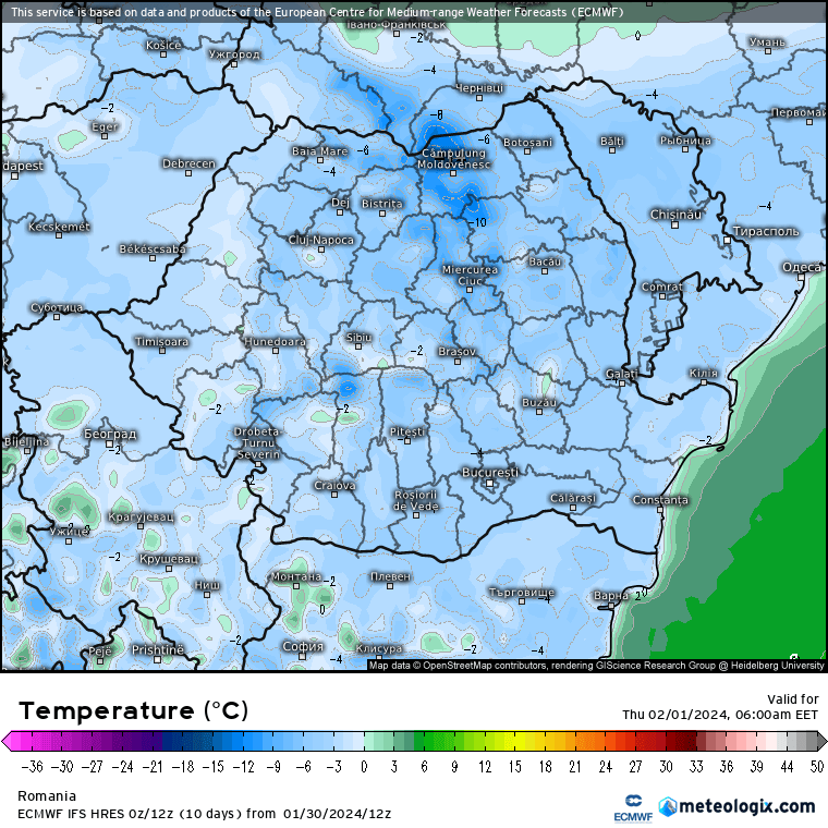 Temperaturi-maine-dimineata-22 Prognoza meteo Romania 31 Ianuarie 2024 (Romania weather forecast)