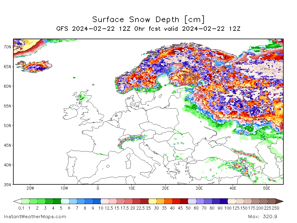 Today snow & ice depth North Hemisphere #Europe & #USA #snow (Stratul ...