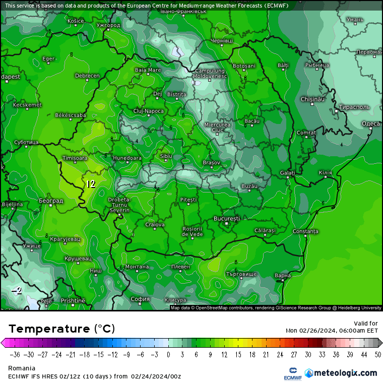 Temperaturi-maine-dimineata-19 Prognoza meteo Romania 25 Februarie 2024 (Romania weather forecast)