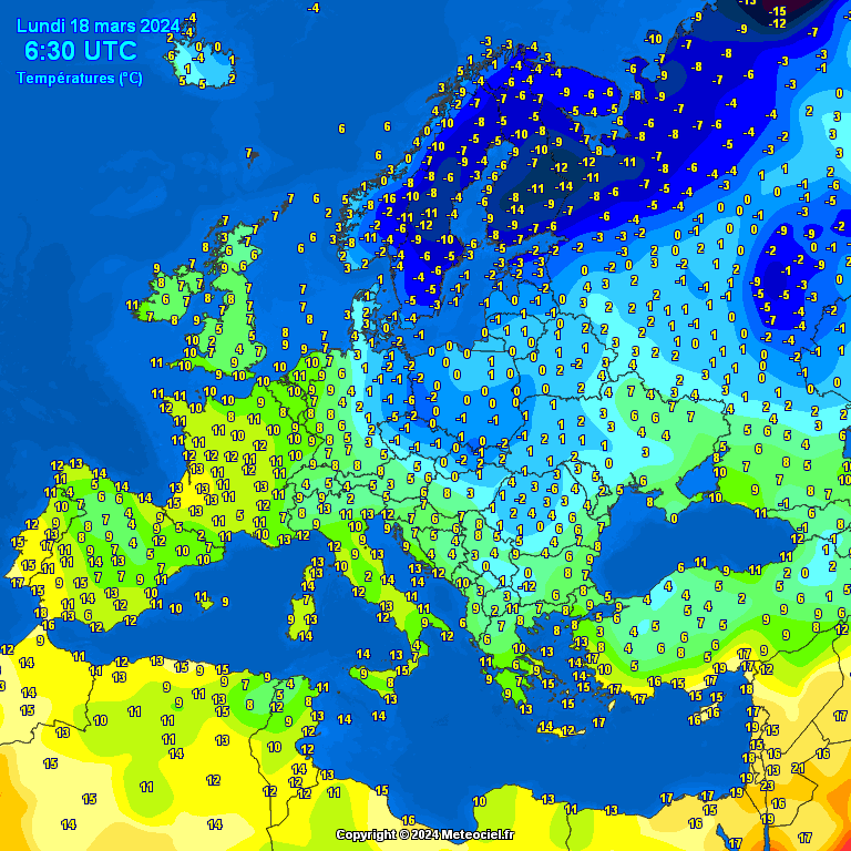 Temperatures-on-Europe-15 Temperatures on Europe this morning - Major cities (Temperaturile în Europa)