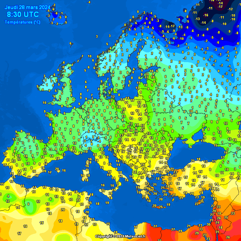 Temperatures-on-Europe-23 Temperatures on Europe this morning - Major cities (Temperaturile în Europa)