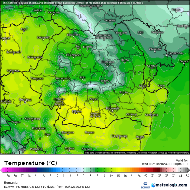 Temperaturi-astazi-10 Prognoza meteo Romania 13 Martie 2024 (Romania weather forecast)