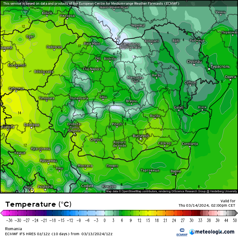 Temperaturi-astazi-11 Prognoza meteo Romania 14 Martie 2024 (Romania weather forecast)