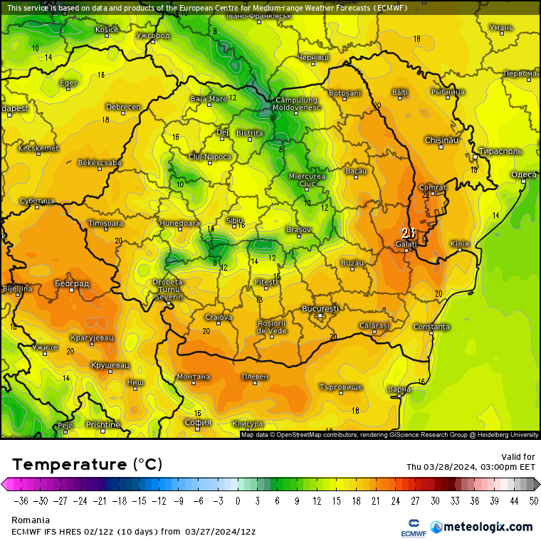 Temperaturi-astazi-23 Prognoza meteo Romania 28 Martie 2024 (Romania weather forecast)