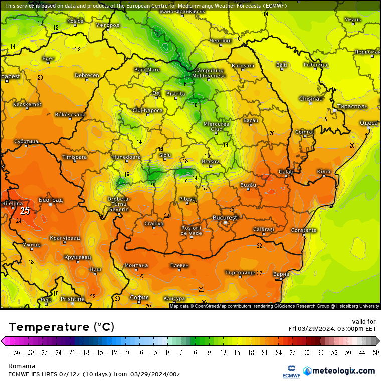 Temperaturi-astazi-24 Prognoza meteo Romania 29 Martie 2024 (Romania weather forecast)