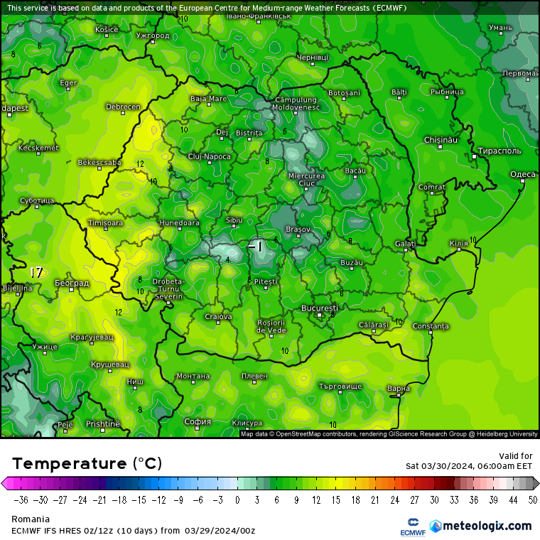 Temperaturi-maine-dimineata-24 Prognoza meteo Romania 29 Martie 2024 (Romania weather forecast)