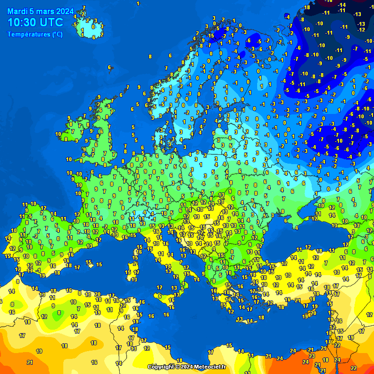 temperatures-Europe-1 Temperatures Europe at noontime (Temperaturile pranzului în Europa)