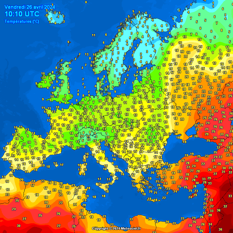 Europe-noontime-temperatures-1-11 Europe noontime temperatures - Temperaturi la prânz Europa