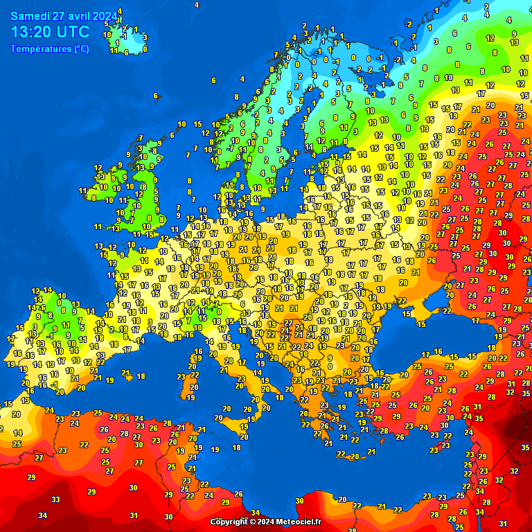 Europe-noontime-temperatures-1-12 Europe noontime temperatures - Temperaturi la prânz Europa