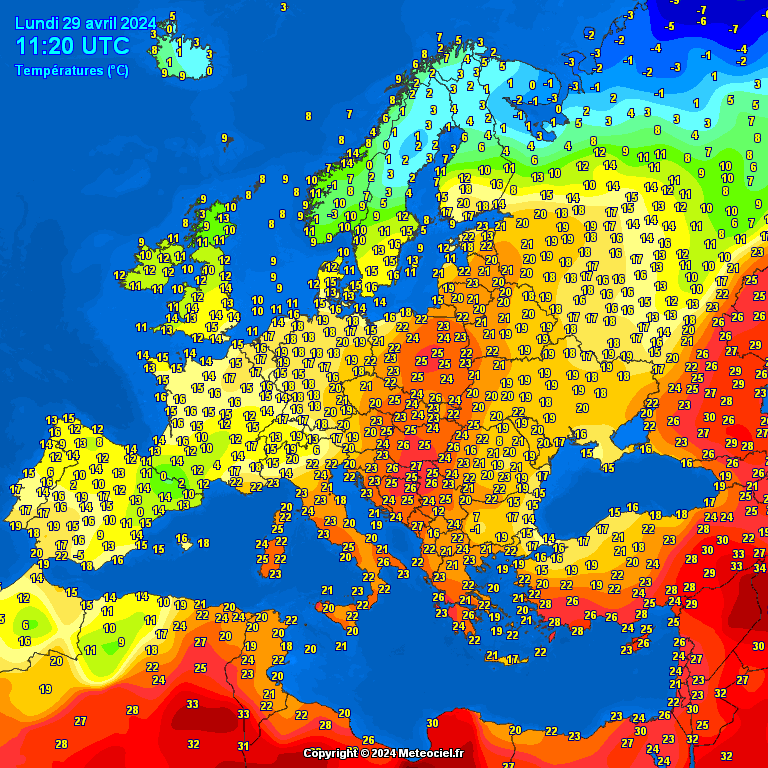 Europe-noontime-temperatures-1-13 Europe noontime temperatures - Temperaturi la prânz Europa