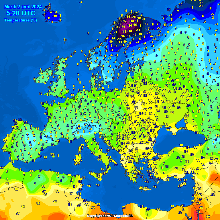 Temperatures-on-Europe Temperatures on Europe this morning - Major cities (Temperaturile în Europa)