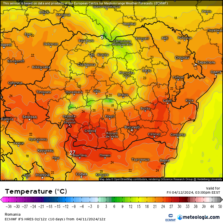 Temperaturi-astazi-10 Prognoza meteo România 12 Aprilie 2024 (Romania forecast)