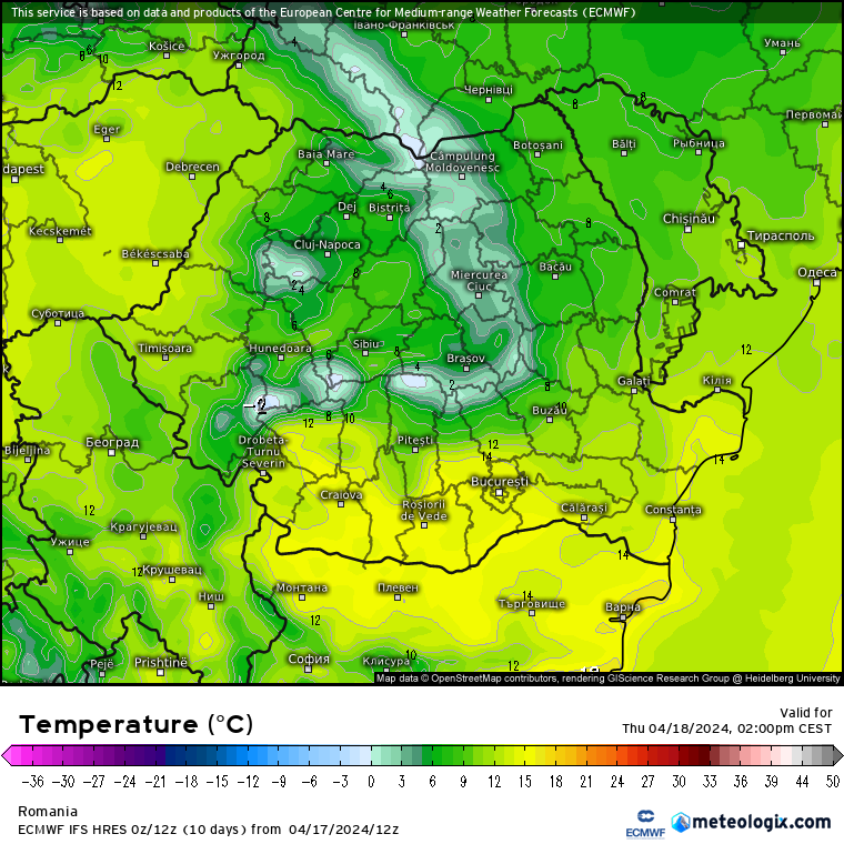 Temperaturi-astazi-15 Prognoza meteo România 18 Aprilie 2024 (Romania forecast)