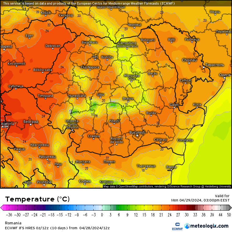 Temperaturi-astazi-24 Prognoza meteo România 29 Aprilie 2024 (Romania forecast)