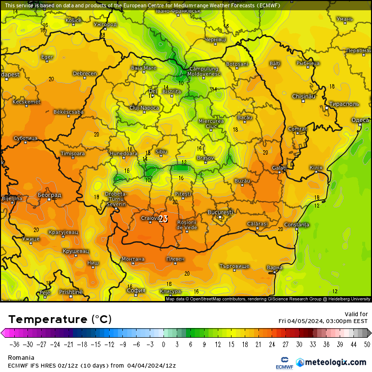 Temperaturi-astazi-4 Prognoza meteo Romania 5 Aprilie 2024 (Romania weather forecast)