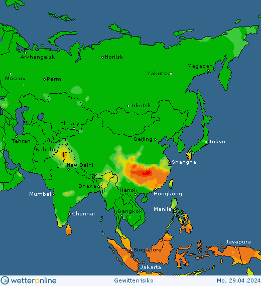 Thunderstorm-Probability_20240429_asia Thunderstorm forecast in Europe, NorthAmerica and Asia