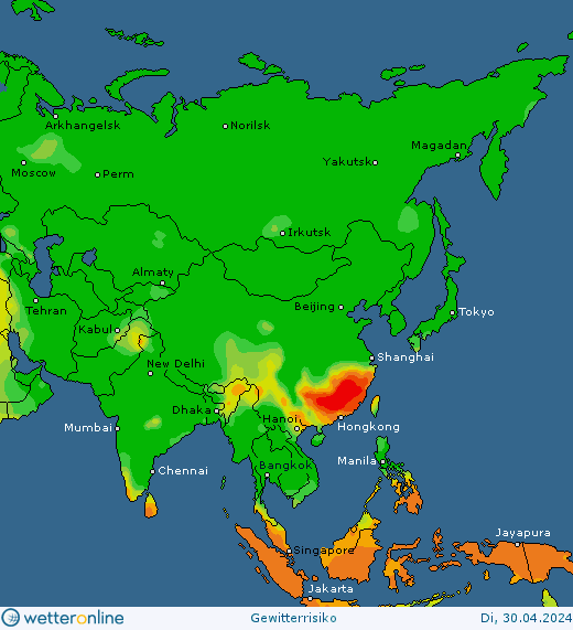 Thunderstorm-Probability_20240430_asia Thunderstorm forecast in Europe, NorthAmerica and Asia