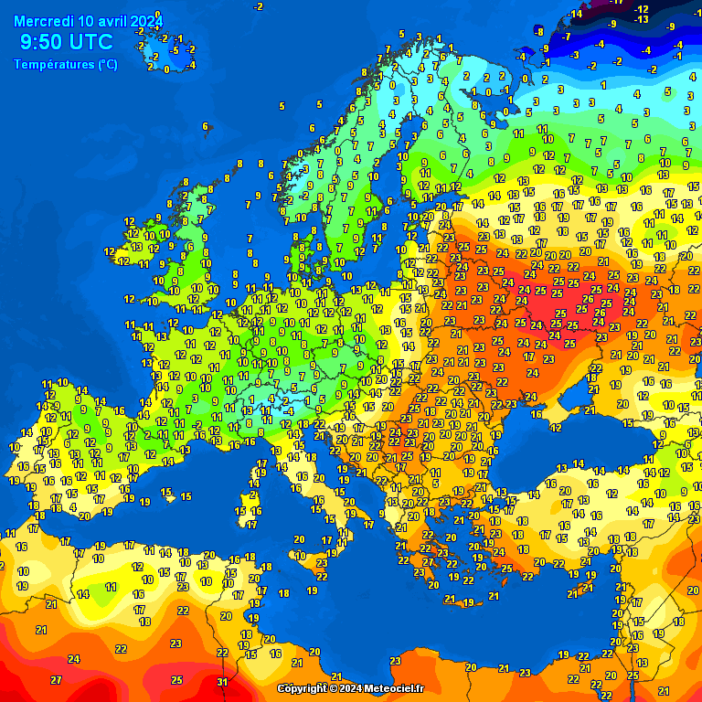 europe-temperatures Europe noontime temperatures - Temperaturi la prânz Europa