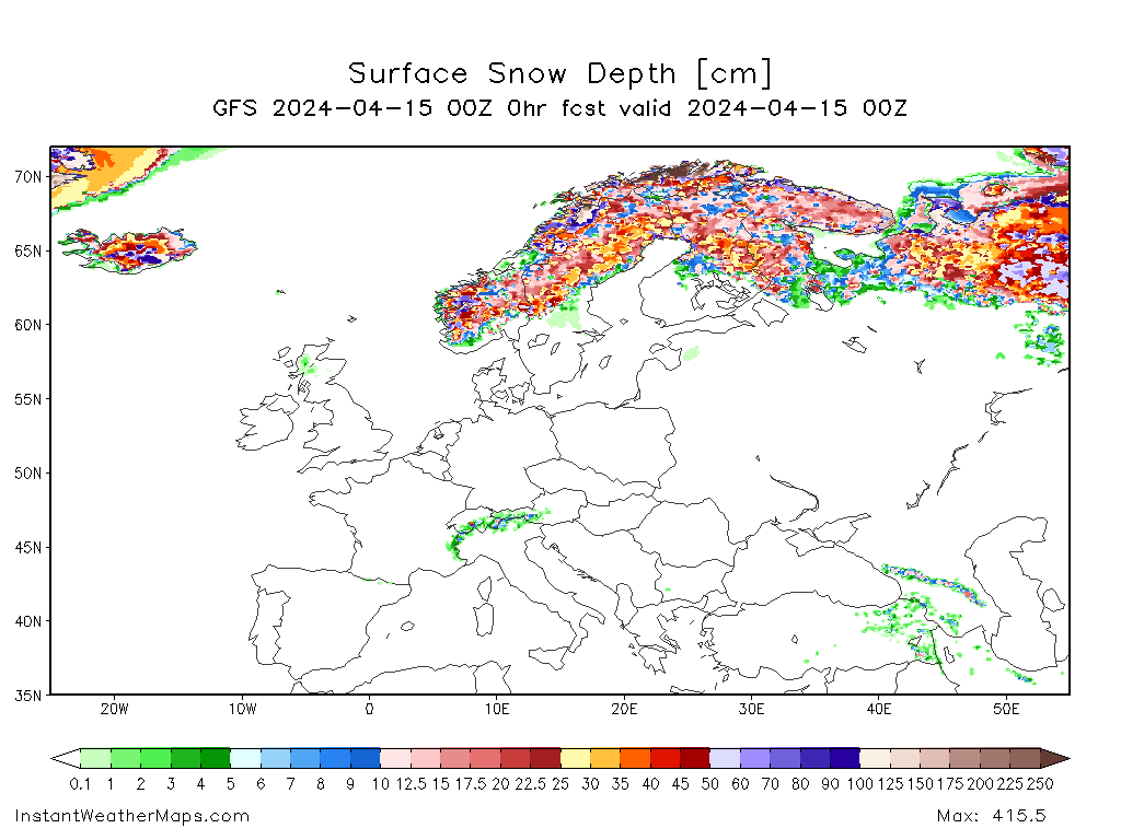 Today Snow And Ice Depth In North Hemisphere – Europe And Usa