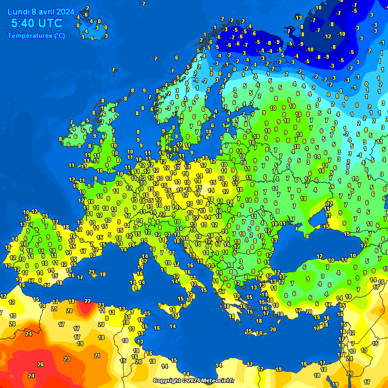 temperatures Europe morning temperatures (Temperaturi în Europa)