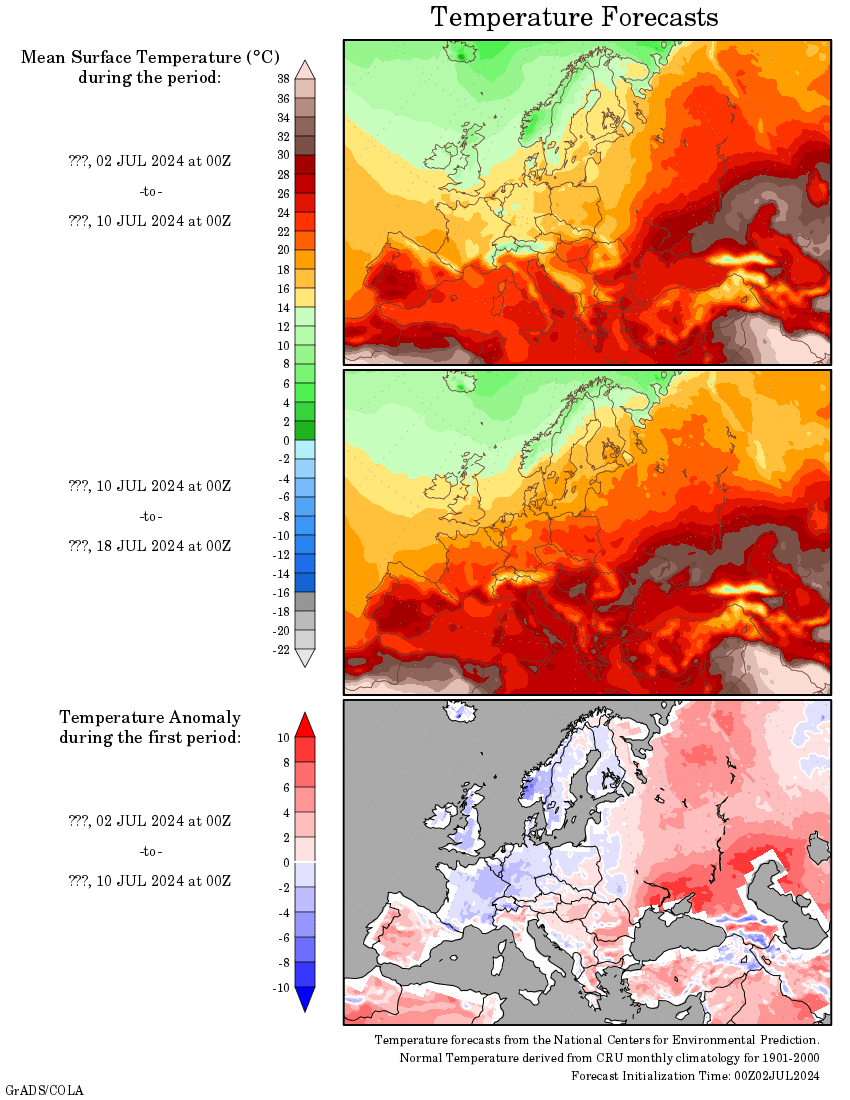 Extended weather forecast for Europe and USA/Canada